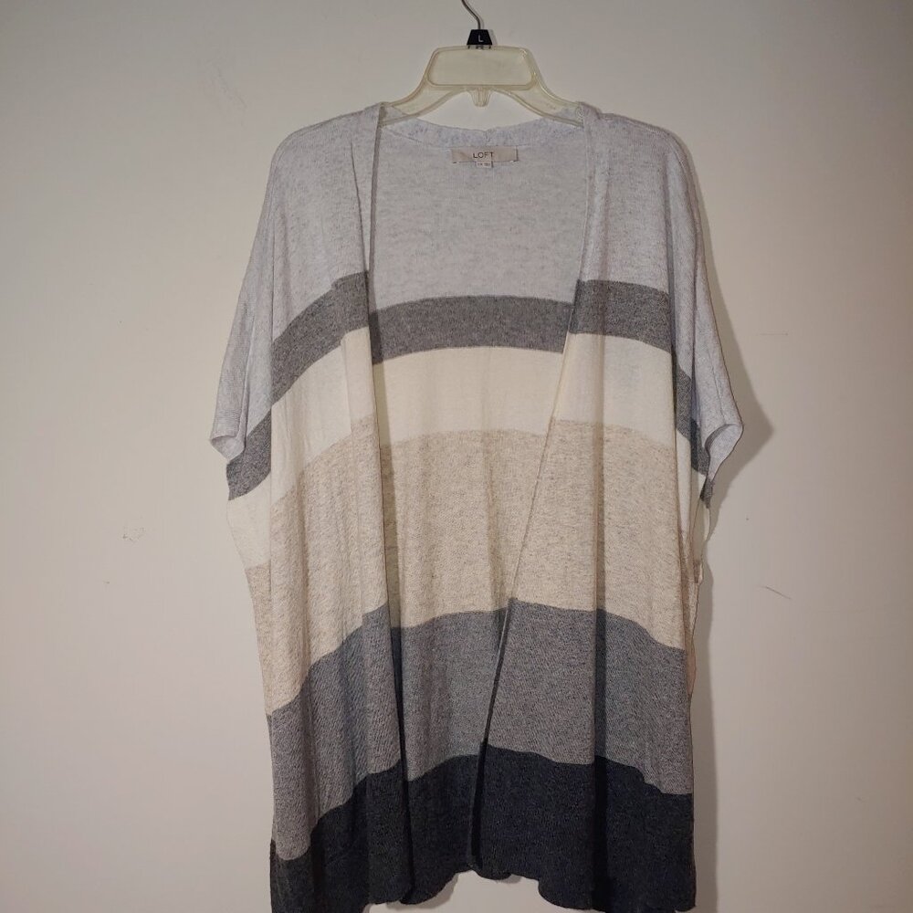 Loft  Wool Blend Colorblock Cardigan Vest Open Front Size L/XL Grey